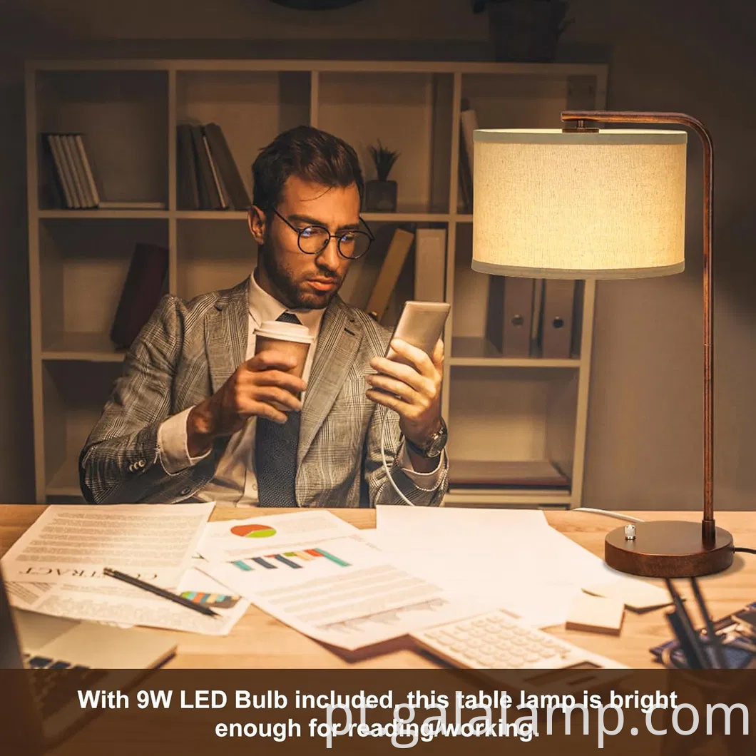 Lâmpada de cabeceira de carregamento USB moderno com sombra de linho